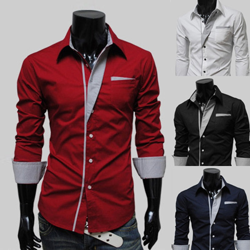 Fashion Men Casual Shirts Stripe Spring Autumn Slim Fit Long Sleeve Shirt Man Male White Shirt Tops Men's Clothing